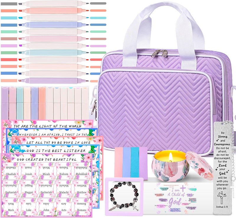 TuErCao Gifts for Christians Bible Bags for Women with Christian Bookmarks, Bible Verse Bracelets, Prayer Scented Candle and Study Supplies with 75 BibleTabs, 12 Highlighters Spiritual Gifts for Mom - Image 1